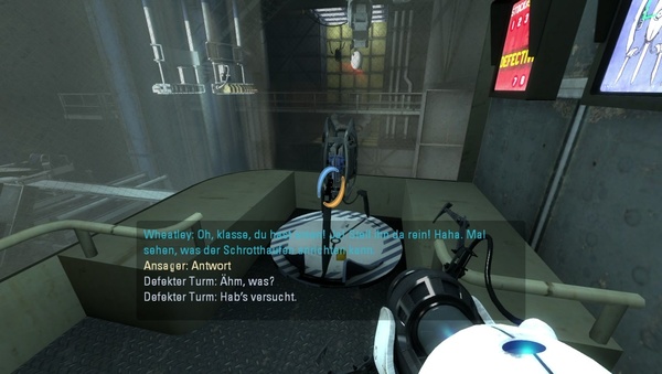 Portal 2 : Setzen Sie einen defekten Geschützturm in den Scanner.